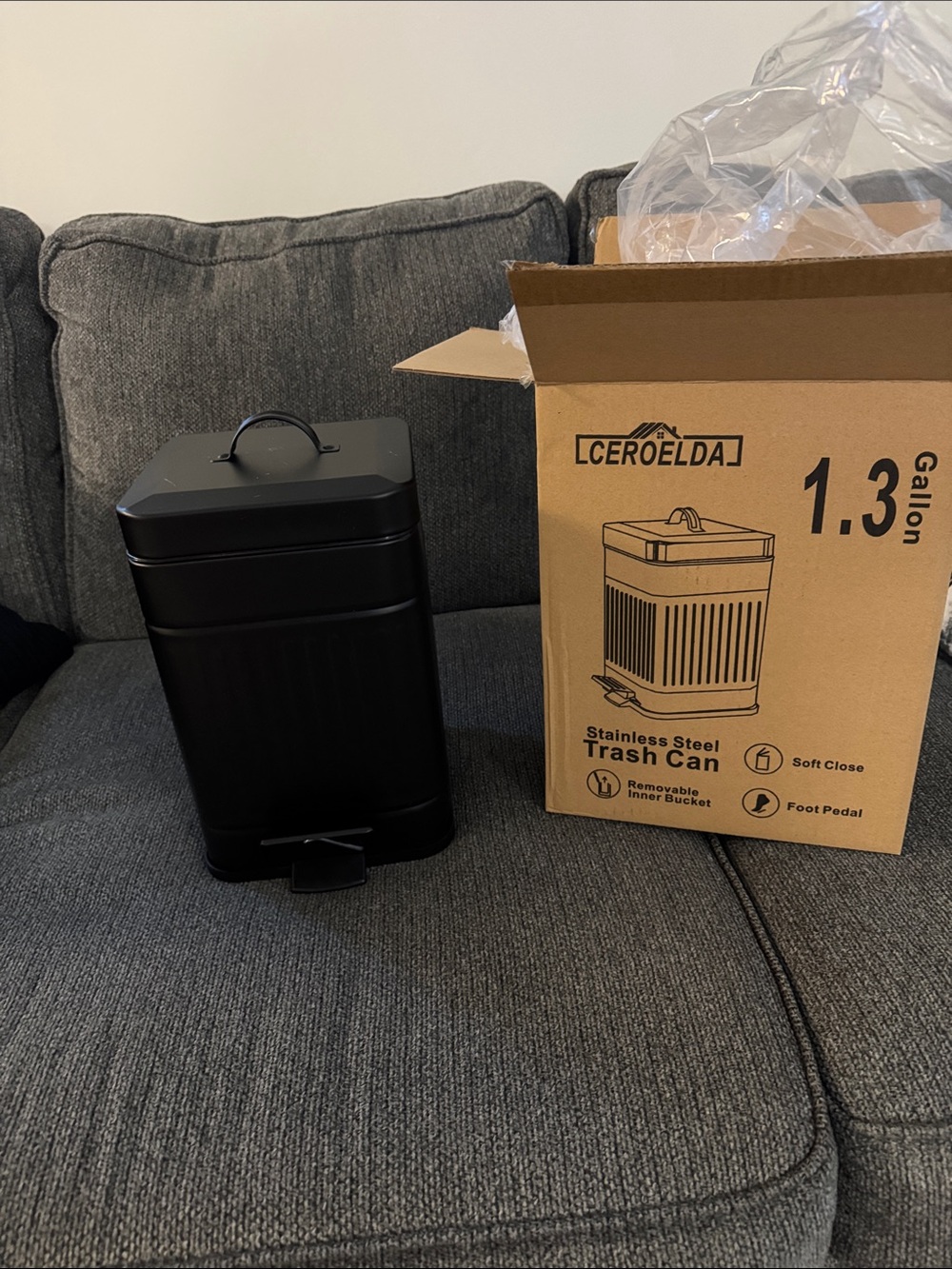 1.3 Gallon Black Stainless Steel Trash Can with Foot Pedal